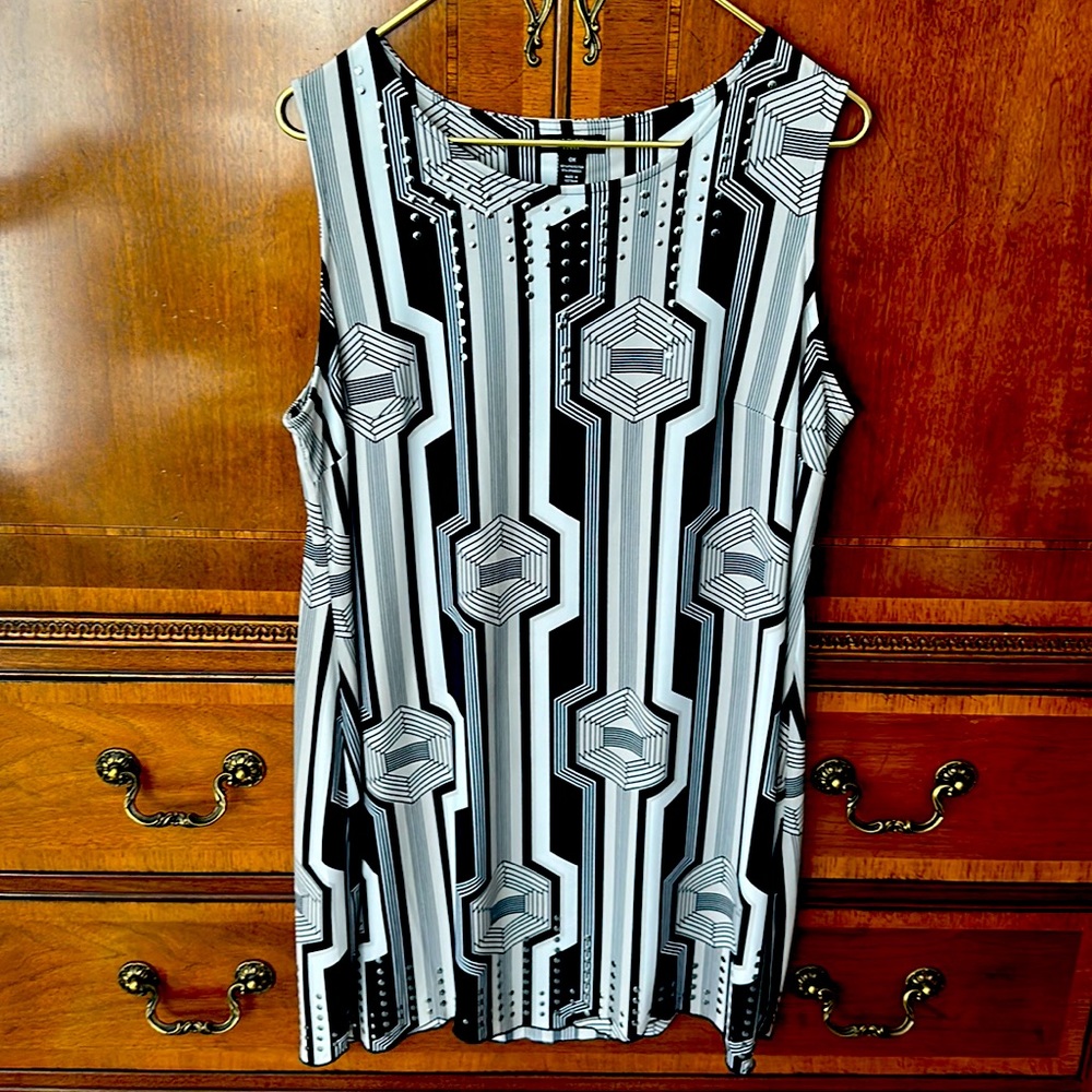 Alfani Woman sleeveless, navy blue and white tunic/short dress, one size